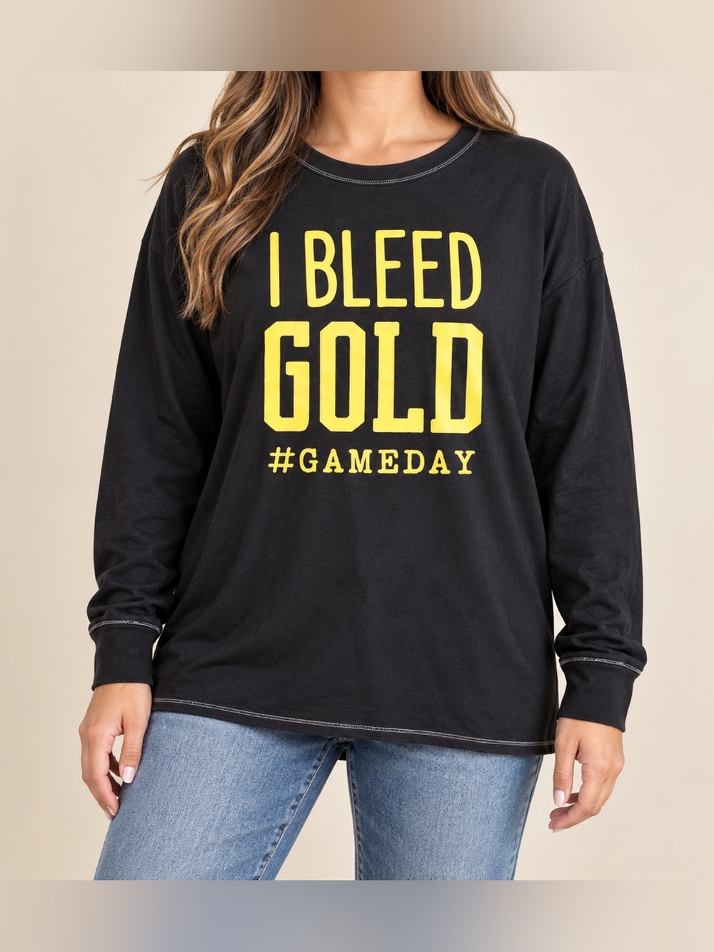 Zutter I Bleed Gold Gameday Graphic Sweatshirt Top Women’s Large Black